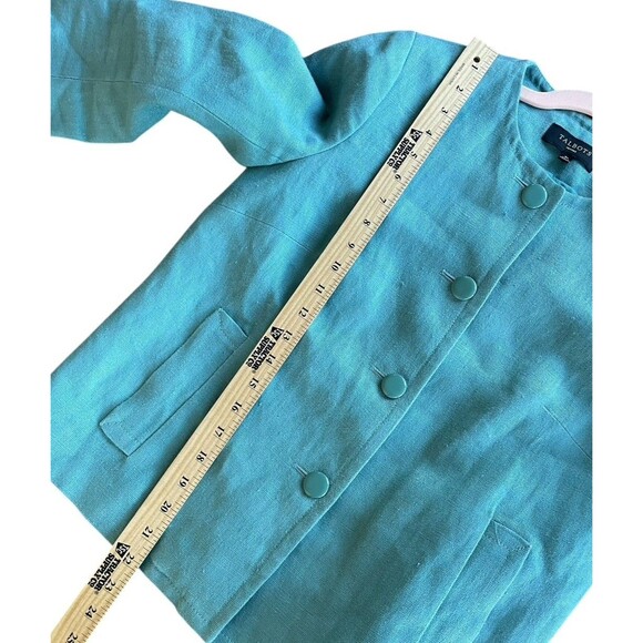 Women's Size 6P Talbots Linen Teal Blazer Enameled Buttons 3/4‎ Sleeves Career - Picture 10 of 10
